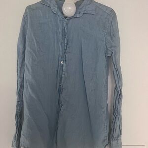 Zara Blue Casual Button Down Shirt with Slim Fit linen